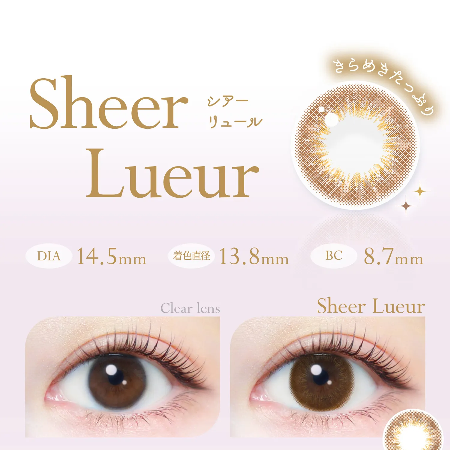 新木優子イメージモデルカラコン EverColor1day Natural MOIST LABEL UV -エバーカラーワンデーナチュラル モイストレーベルUV|SheerLueur シアーリュール きらめきたっぷり DIA14.5mm 着色直径13.8mm BC8.7mm Clearlens SheerLueur